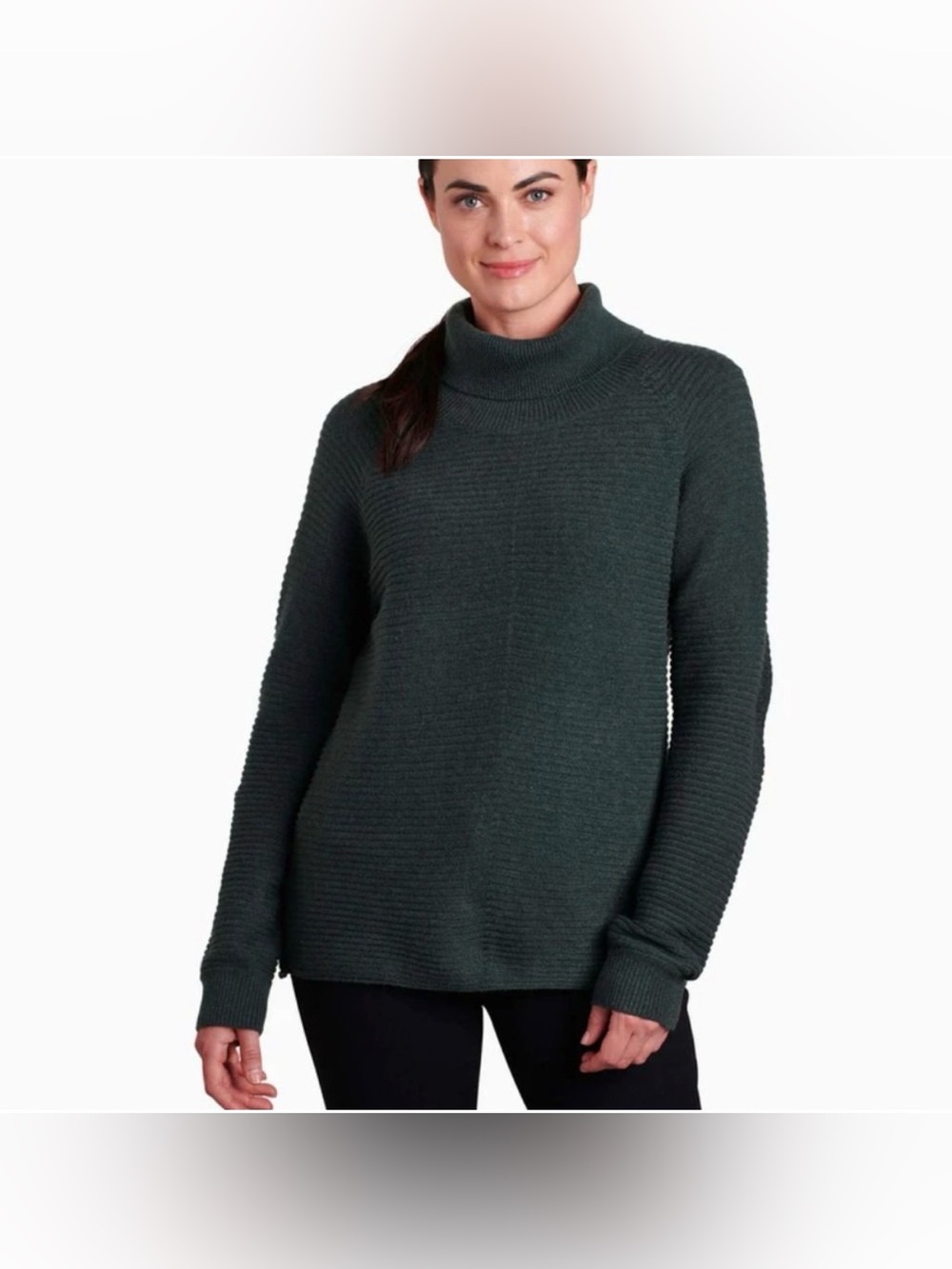 Kuhl Women’s Solace Sweater Turtleneck Cowl Neck Ribbed Forest Green Large